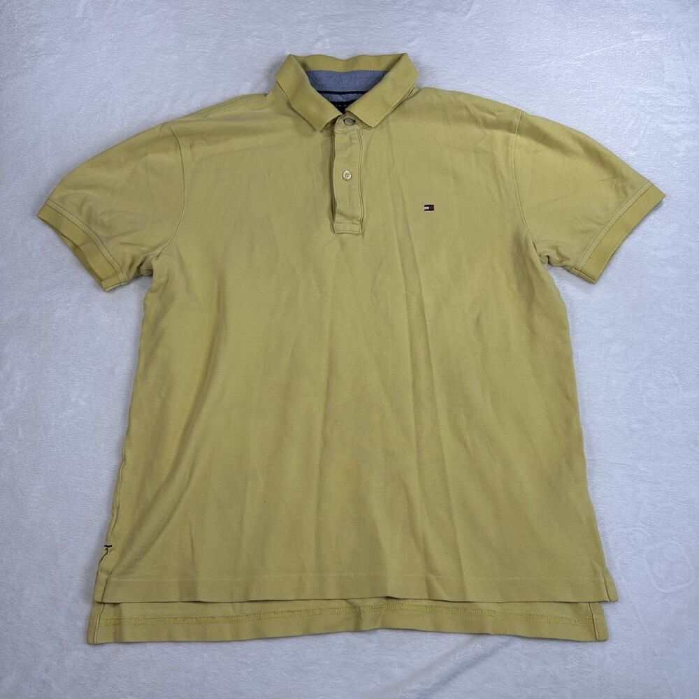 Tommy Hilfiger Polo Shirt Mens Medium Yellow Classic Fit Short‎ Sleeve Cotton